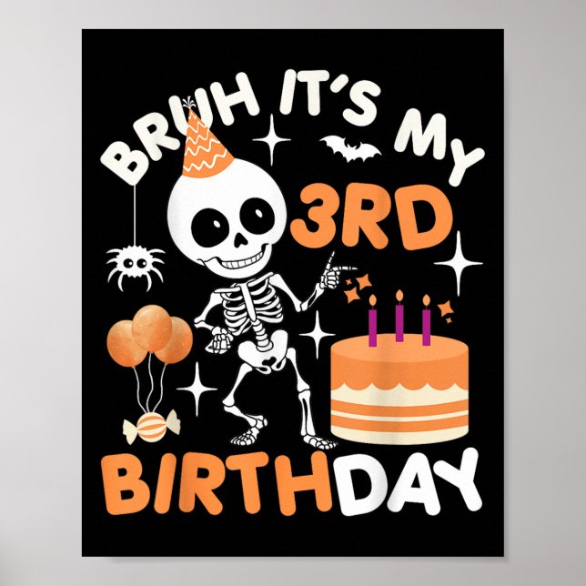 Poster Esqueleto De Aniversário Do Dia de as Bruxas engra (Frente)