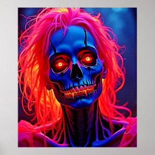 Poster Esqueleto de areia com Design de cabelo rosa