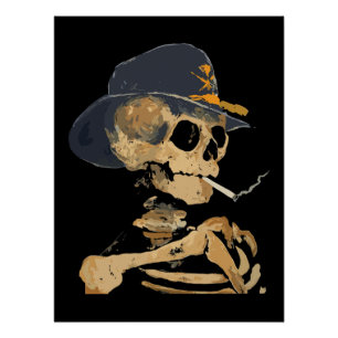 Póster Esqueleto de Cowboy Fumante