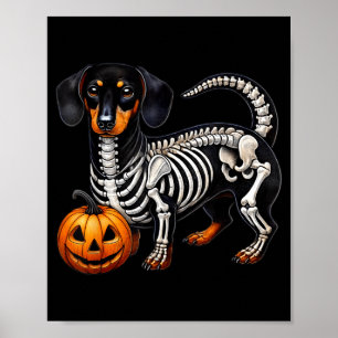 Poster Esqueleto de Dachshund Jack O Lanterna Cachorro Wi