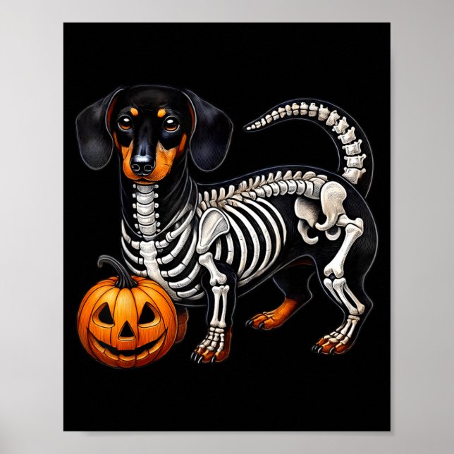 Poster Esqueleto de Dachshund Jack O Lanterna Cachorro Wi (Frente)
