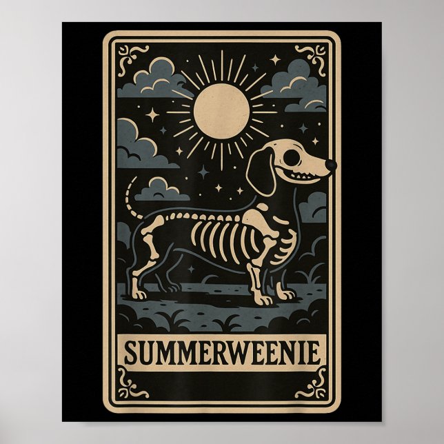 Poster Esqueleto de Dachshund Summerween Arte de Cachorro (Frente)