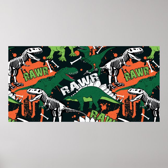 Poster Esqueleto de dinossauro. Padrão de gradação de saf (Frente)