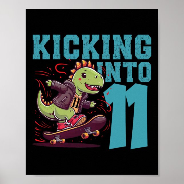 Poster Esqueleto de dinossauro T-rex andando de skate com (Frente)