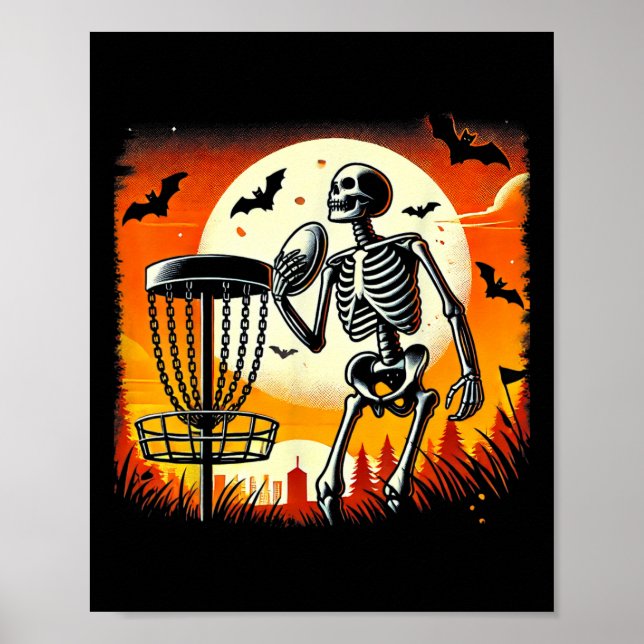 Poster Esqueleto de Disc Golf no Halloween de Disc Golf p (Frente)