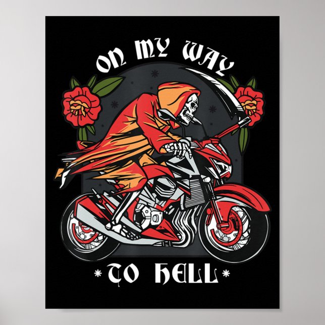Poster Esqueleto De Halloween Biker No Meu Caminho Para O (Frente)
