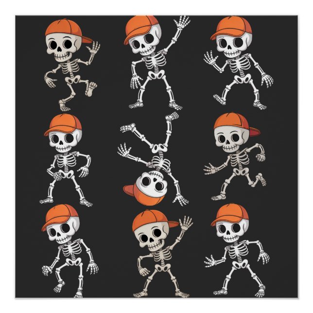 Póster Esqueleto de Halloween Dançando Crianças (Frente)