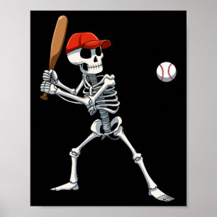 Poster Esqueleto de Halloween do Baseball tocando Baseb