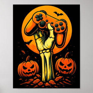 Poster Esqueleto de Halloween Gamer Controle de Vídeo Jog