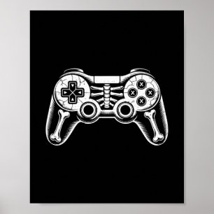 Poster Esqueleto de Halloween Gamer Vídeo Engraçado Jogos