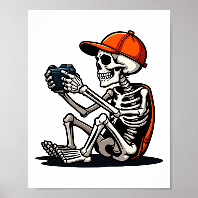 Poster Esqueleto de Halloween Gamer Vídeo Jogos 1  (Frente)