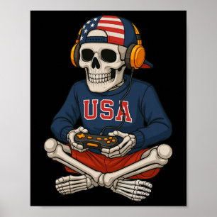 Poster Esqueleto de Halloween Gamer Vídeo Jogos Divertido