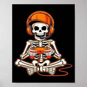 Poster Esqueleto de Halloween Gamer Vídeo Jogos Meninos H