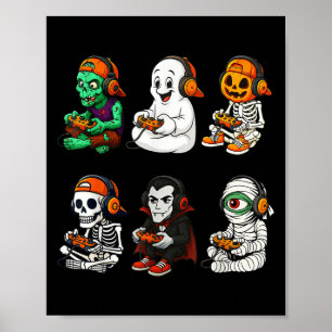 Poster Esqueleto de Halloween, jogador de videogame zombi