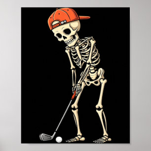 Poster Esqueleto de Halloween Jogando Golfe Garotos Diver