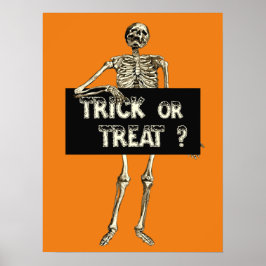 Poster Esqueleto de Halloween Vintage Tratamento ou Truqu