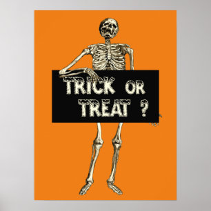 Poster Esqueleto de Halloween Vintage Tratamento ou Truqu
