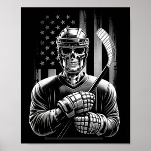 Poster Esqueleto de hóquei americano bandeira EUA Hallowe
