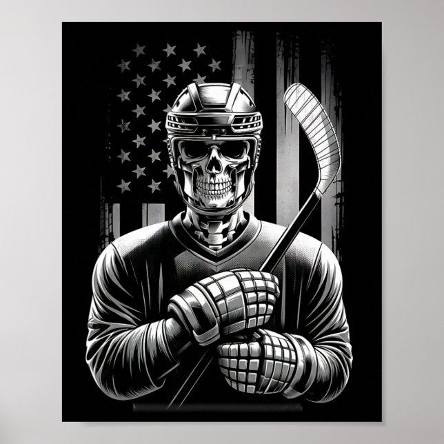 Poster Esqueleto de hóquei americano bandeira EUA Hallowe (Frente)