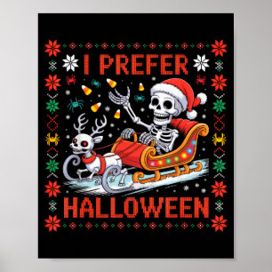 Poster Esqueleto de Natal Eu Prefiro o Halloween Suéter d