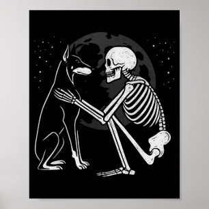 Poster Esqueleto de Pinscher Dobermann Lua Halloween Cach