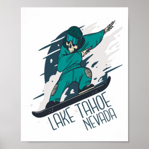 Poster Esqueleto de Snowboard Lago Tahoe Esqui Férias de