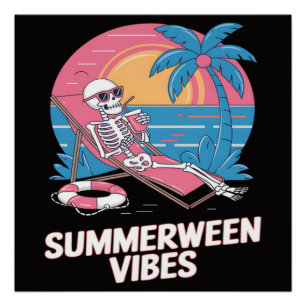 Póster Esqueleto de Summerween Férias de Verão Praia Engr