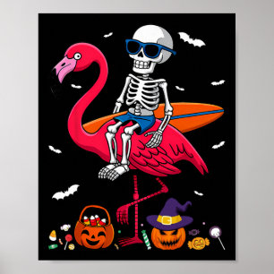 Poster Esqueleto de Surf Montando Flamingo Surfista de Ha