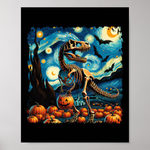 Poster Esqueleto de T-rex Halloween Van Gogh Noite Estrel