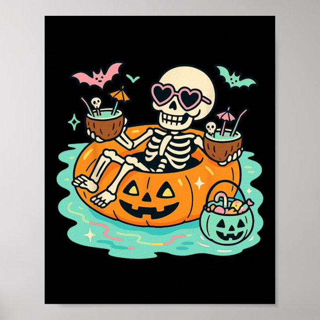 Poster Esqueleto De Verão Na Piscina De Pumpkin Float Cut (Frente)