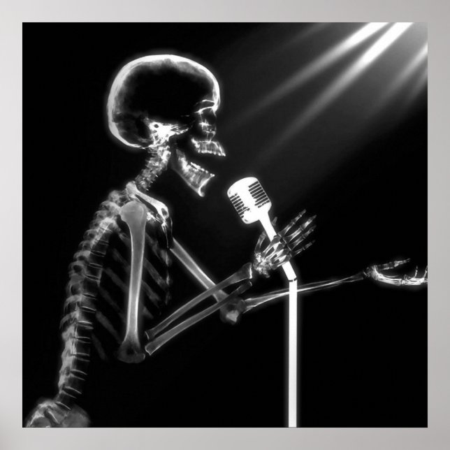 PÓSTER ESQUELETO DE VISÃO X-RAY CANTANDO NO MIC RETRO - B (Frente)