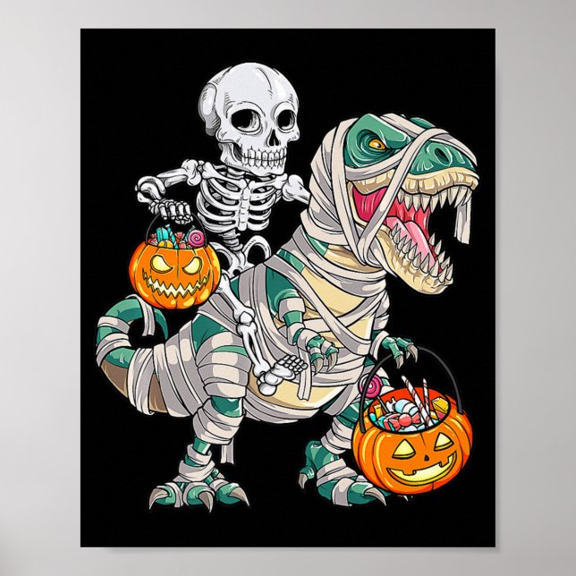 Poster Esqueleto Divertido Andando Mummy Dinossaur T rex  (Frente)