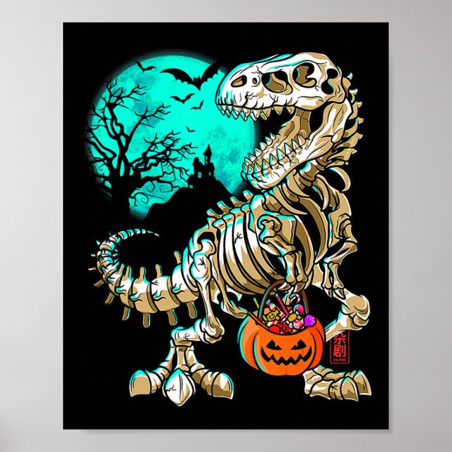 Poster Esqueleto divertido TRex Halloween Boys Dino Kids  (Frente)