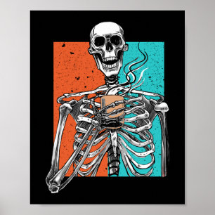 Poster Esqueleto do Dia de as Bruxas engraçado do café do