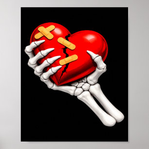 Poster Esqueleto e coração-quebrado anti valentine soltei