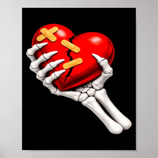 Poster Esqueleto e coração-quebrado anti valentine soltei (Frente)