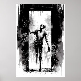 Poster Esqueleto Em Pé Na Porta