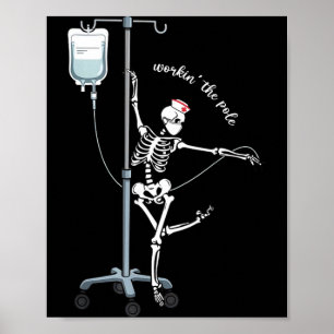 Poster Esqueleto Enfermeira Engraçada Trabalhando no Polo