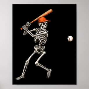 Poster Esqueleto Engraçado Batendo Jogador de Baseball Ho