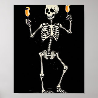 Poster Esqueleto engraçado de Halloween bebendo Bellini d