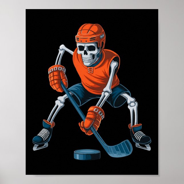 Poster Esqueleto Engraçado de Hóquei no Gelo de Halloween (Frente)