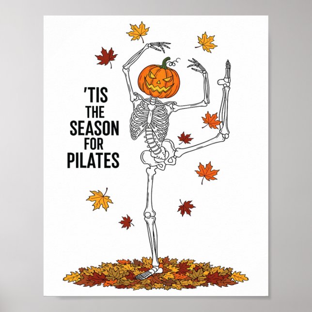 Poster Esqueleto engraçado de Pilates Abóbora de Ioga Hal (Frente)