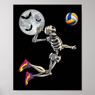 Poster Esqueleto Engraçado Jogando Volleyll Feliz Dia das