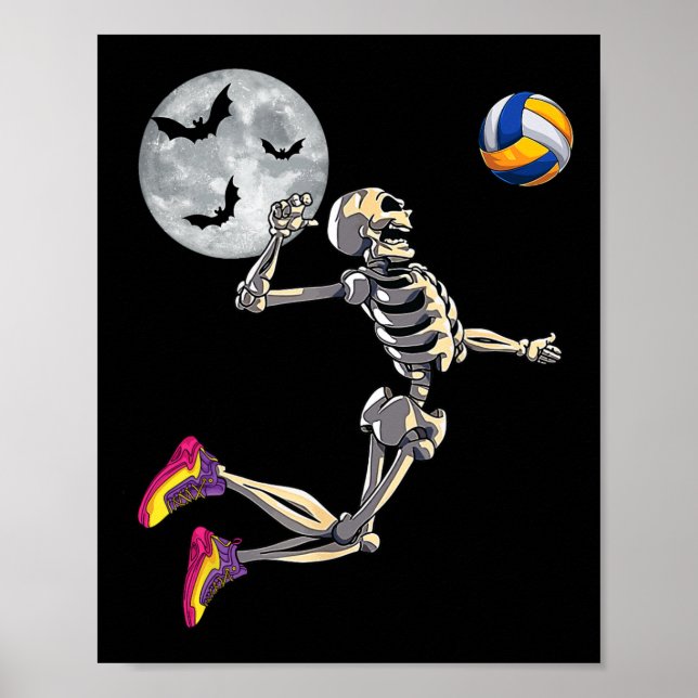 Poster Esqueleto Engraçado Jogando Volleyll Feliz Dia das (Frente)