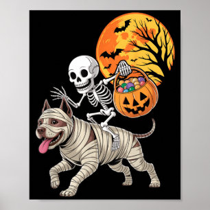 Poster Esqueleto Engraçado Montando Mumificação Pitbull C