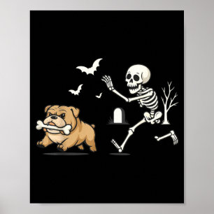 Poster Esqueleto Engraçado Perseguindo Bulldog Francês Ha