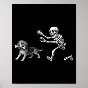 Poster Esqueleto Engraçado Perseguindo Cachorro Beagle Cã