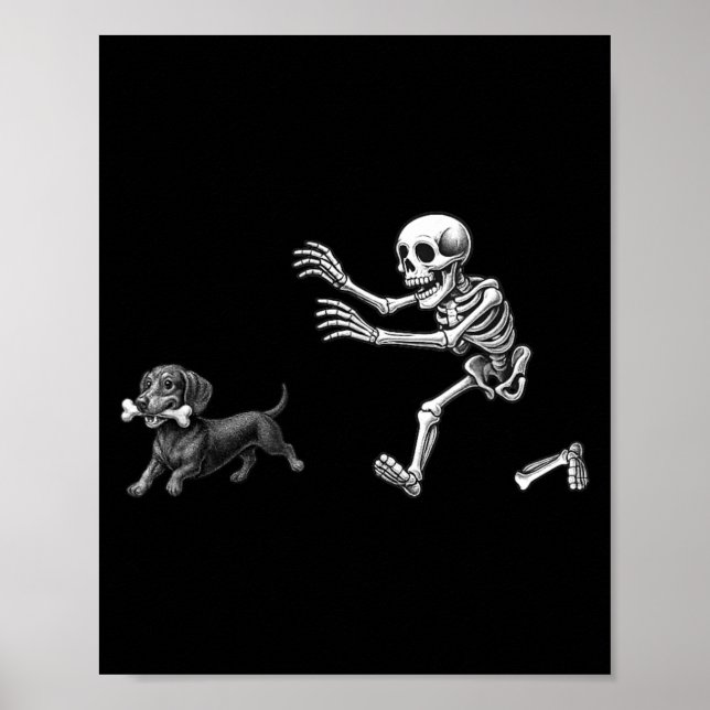 Poster Esqueleto Engraçado Perseguindo Cachorro Cachorro  (Frente)