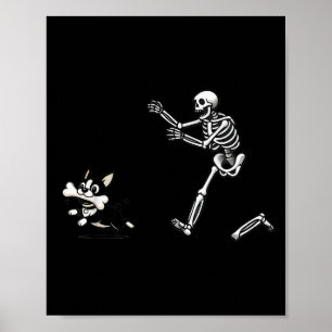 Poster Esqueleto Engraçado Perseguindo Terrier Halloween
