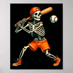 Poster Esqueleto Engraçado Rebate Beisebol Halloween Meni